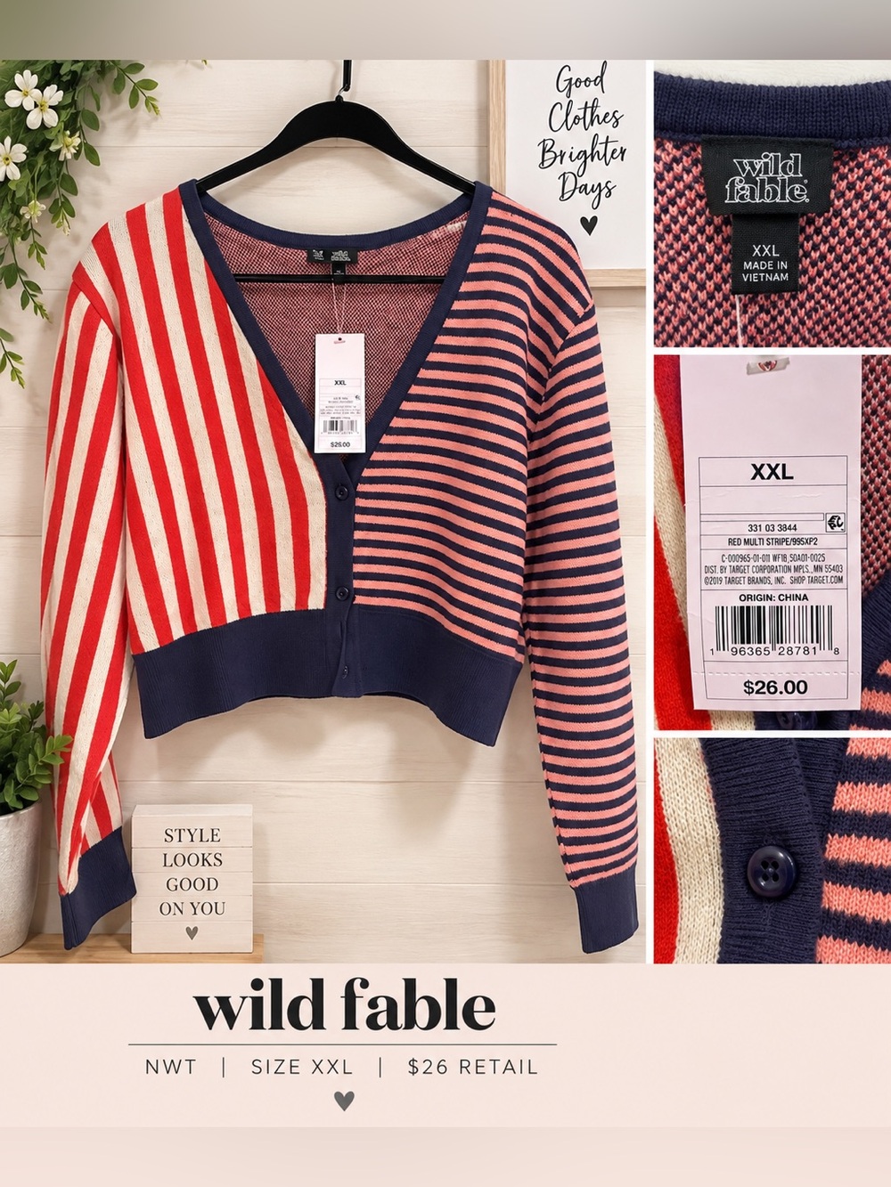 ❤️ Wild Fable Colorblock Striped Cardigan XXL NWT